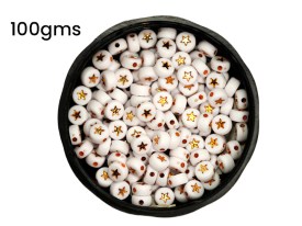 Cuentas plasticas pastilla blanca estrella dorada